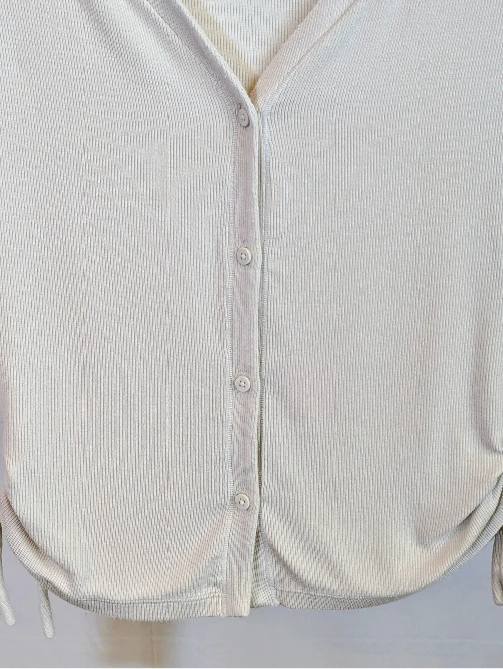 Lululemon Side-Cinch Ribbed Cardigan Bone Off White Button Top Athletic No Size